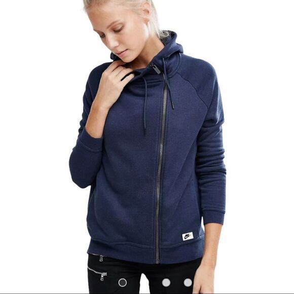 Nike Modern Asymmetrical Zip Hoodie In Navy - Picture 1 of 10